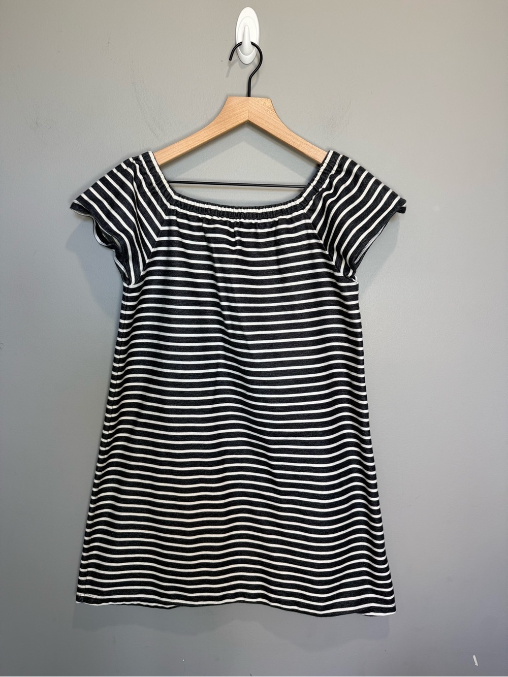 Madewell Melody Stripe Knit Dress Black White Off Shoulder M French Girl Classic